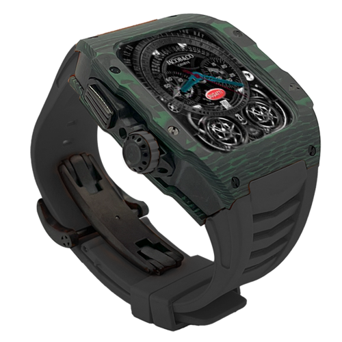 Green carbon fiber colored case - Black Strap