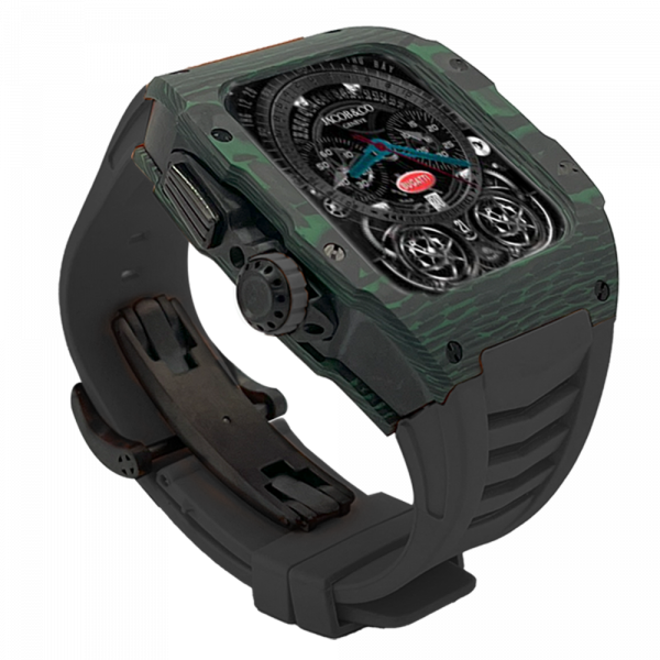 Green carbon fiber colored case - Black Strap