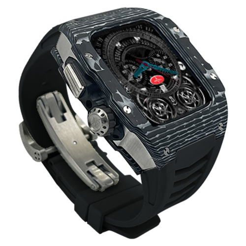 Silver carbon fiber colored case - Black Strap