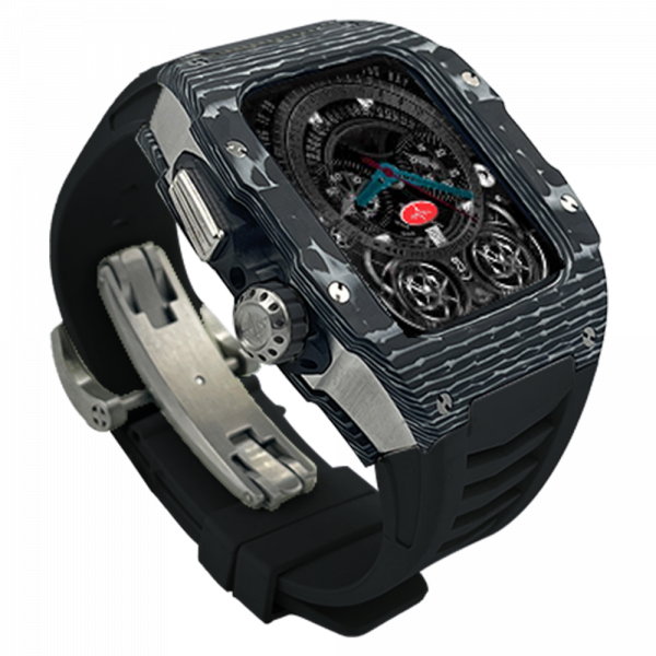 Silver carbon fiber colored case - Black Strap