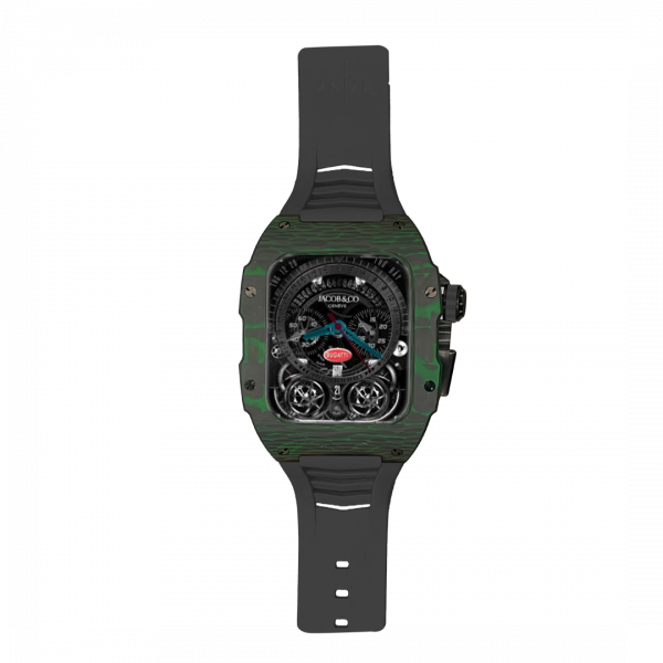 Green carbon fiber colored case - Black Strap