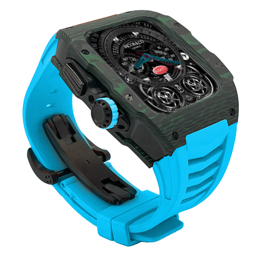 Green carbon fiber colored case - Blue Strap