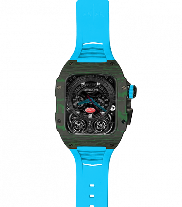 Green carbon fiber colored case - Blue Strap