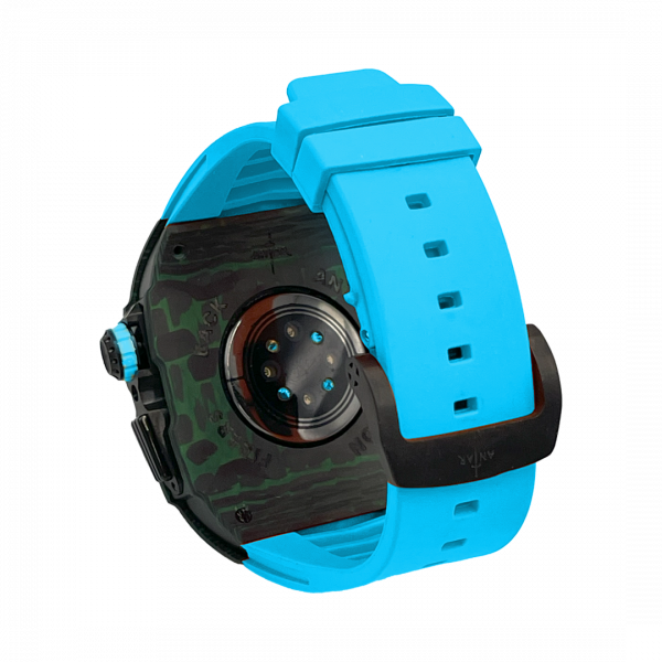 Green Green Green carbon fiber colored case - Blue Strap