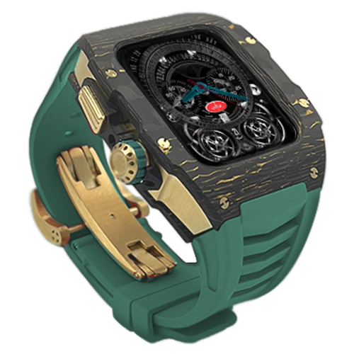 Gold carbon fiber colored case - Green Strap