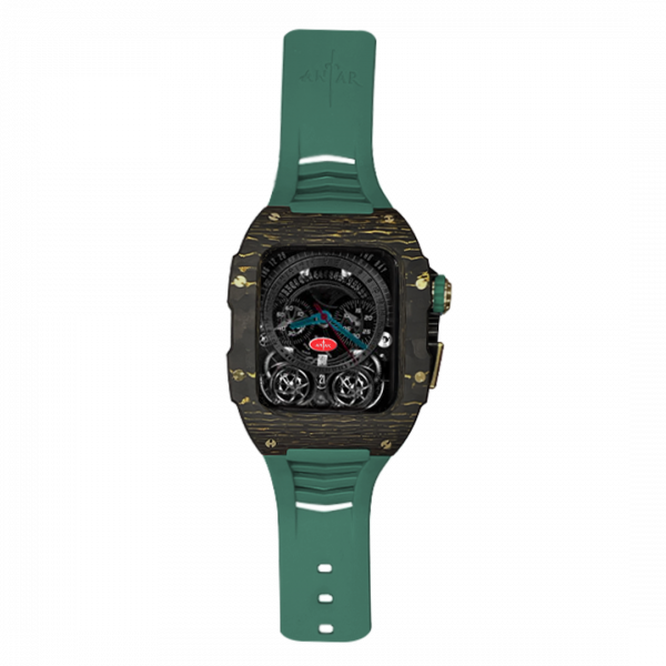 Gold carbon fiber colored case - DarkGreen Strap