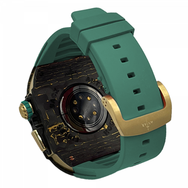 Gold carbon fiber colored case - DarkGreen Strap