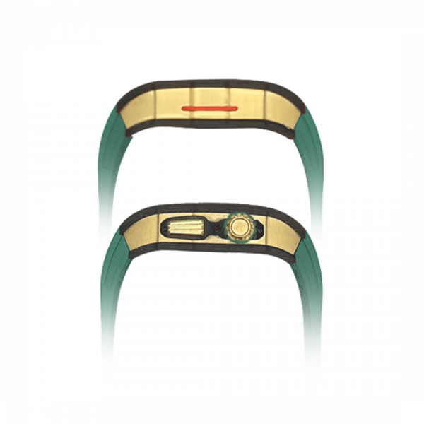 Gold carbon fiber colored case - DarkGreen Strap