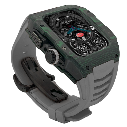 Green carbon fiber colored case - Gray Strap