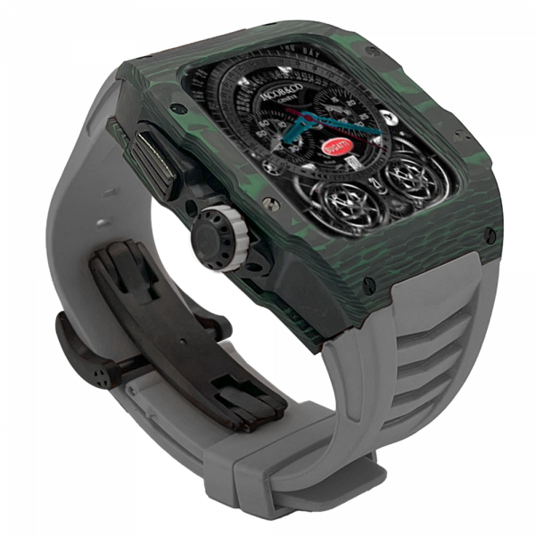 Green carbon fiber colored case - Gray Strap