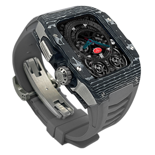 Silver carbon fiber colored case - Gray Strap