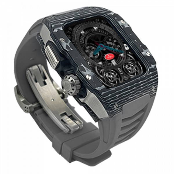 Silver carbon fiber colored case - Gray Strap