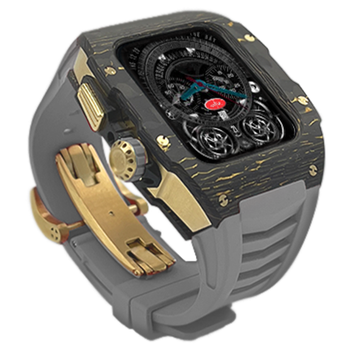 Gold carbon fiber colored case - Gray Strap