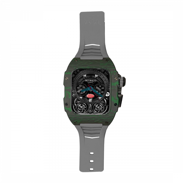 Green carbon fiber colored case - Gray Strap