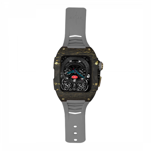 Gold carbon fiber colored case - Gray Strap