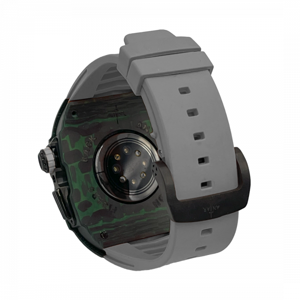 Green carbon fiber colored case - Gray Strap