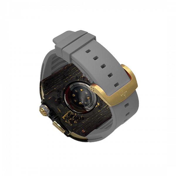 Gold carbon fiber colored case - Gray Strap