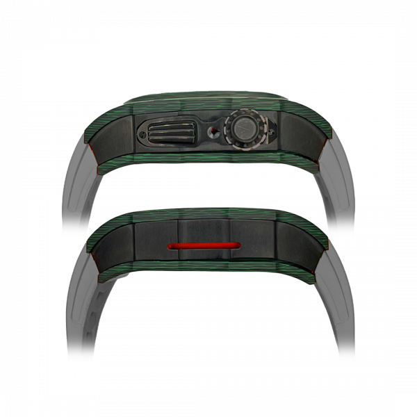 Green carbon fiber colored case - Gray Strap
