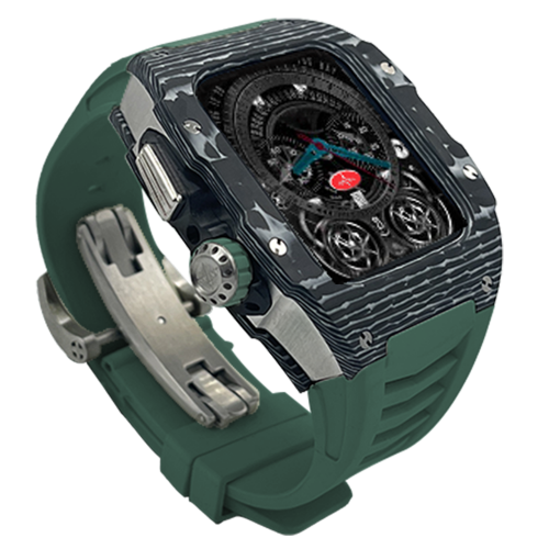 Silver carbon fiber colored case - Green Strap