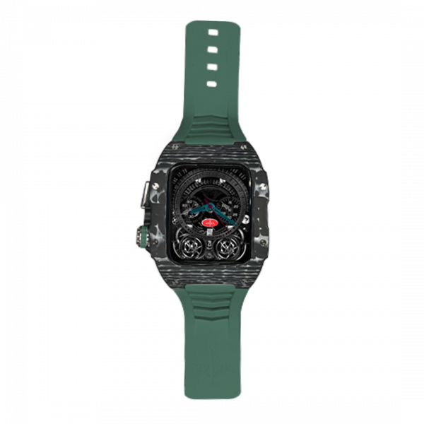 Silver carbon fiber colored case - Green Strap