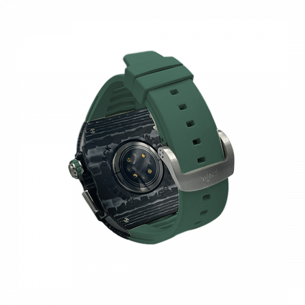 Silver carbon fiber colored case - Green Strap