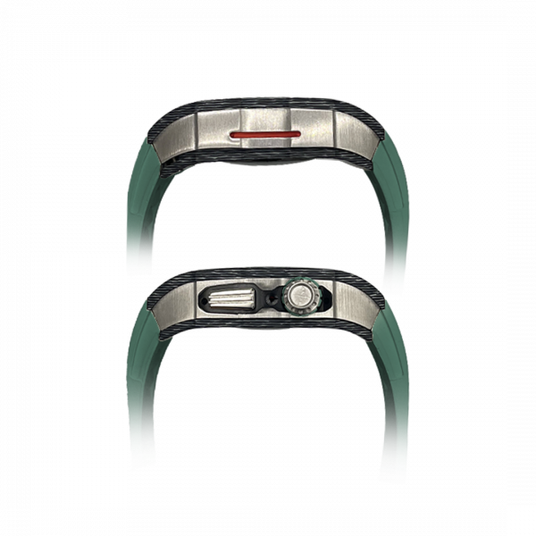 Silver carbon fiber colored case - Green Strap