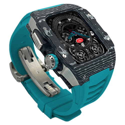 Silver carbon fiber colored case - Blue Strap
