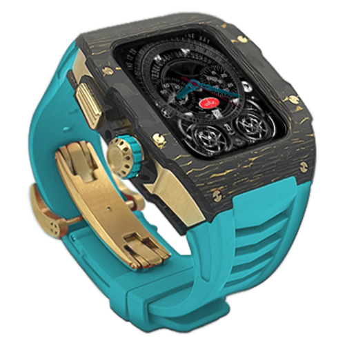 Gold carbon fiber colored case - Blue Strap