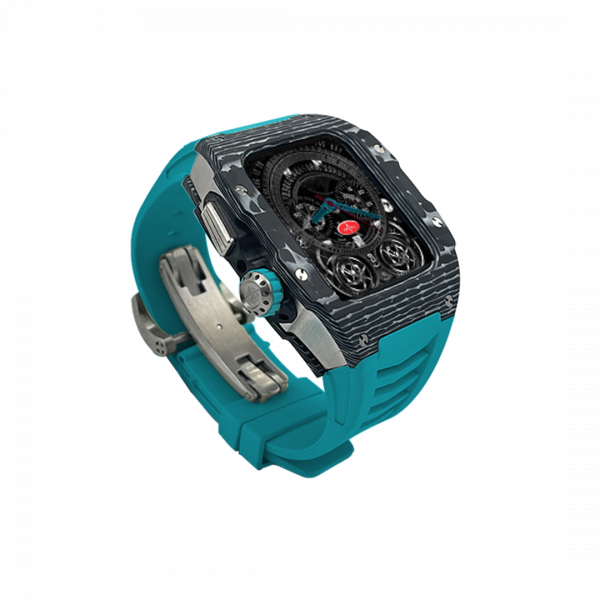 Silver carbon fiber colored case - LightBlue Strap