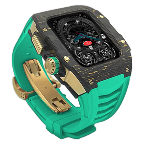 Gold carbon fiber colored case - Green Strap
