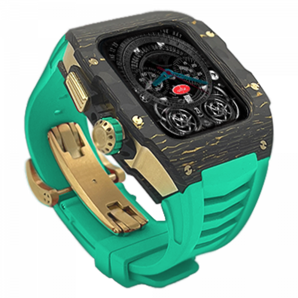 Gold carbon fiber colored case - Green Strap