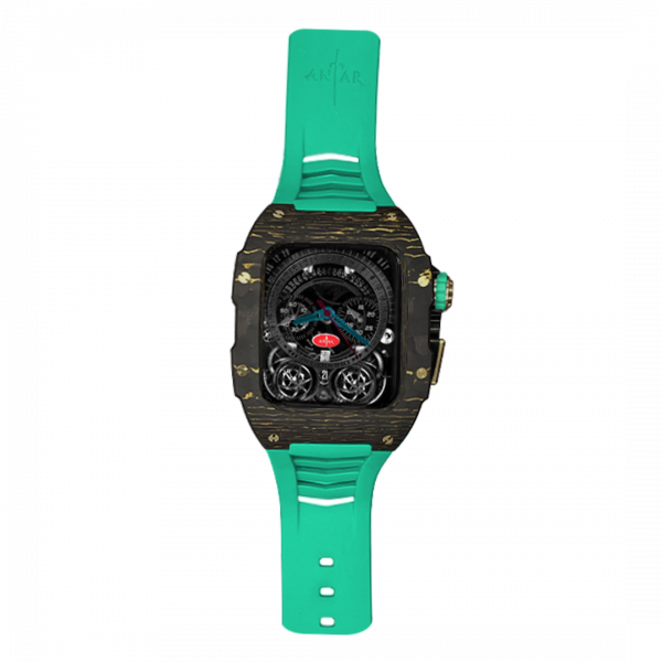 Gold carbon fiber colored case - LightGreen Strap