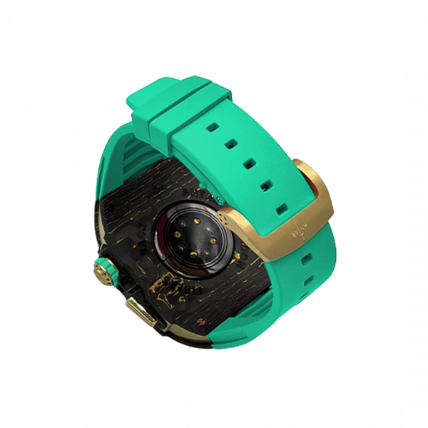 Gold carbon fiber colored case - LightGreen Strap