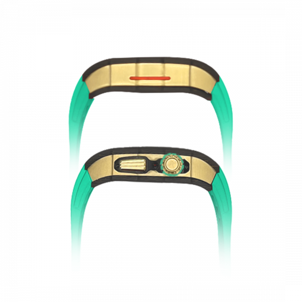 Gold carbon fiber colored case - LightGreen Strap