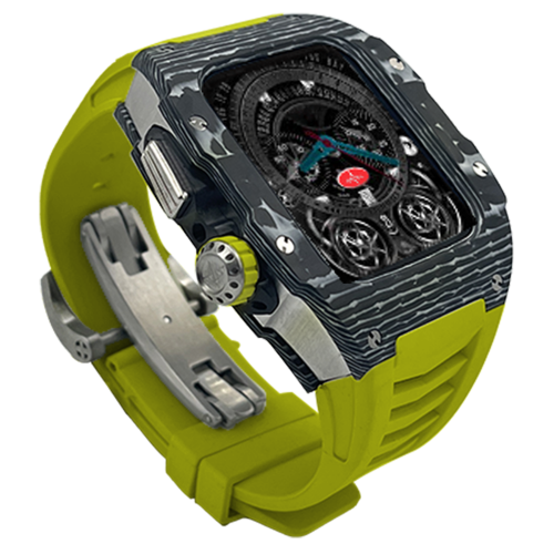 Silver carbon fiber colored case - Lime green Strap