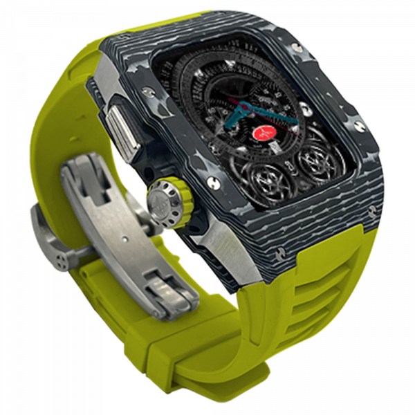 Silver carbon fiber colored case - Lime green Strap