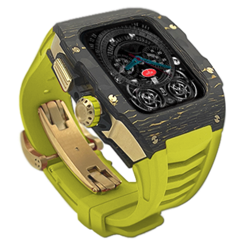 Gold carbon fiber colored case - Lime Green Strap