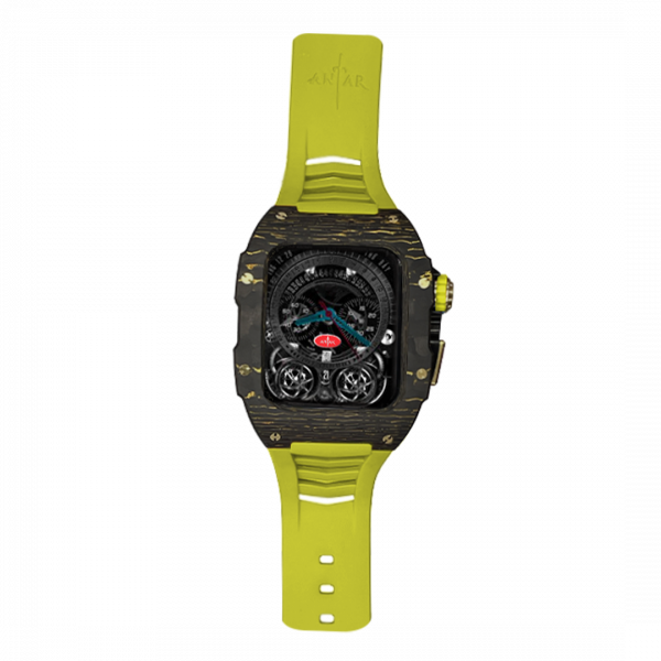 Gold carbon fiber colored case - LimeGreen Strap