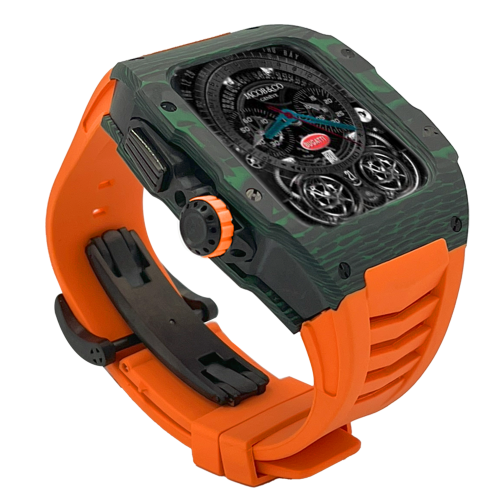 Green carbon fiber colored case - Orange Strap