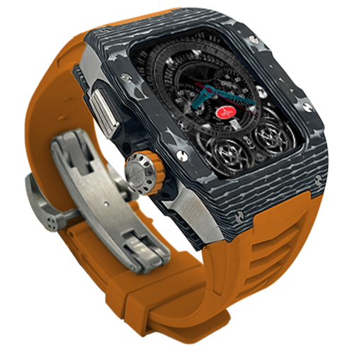 Silver carbon fiber colored case - Orange Strap