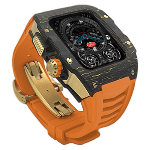 Gold carbon fiber colored case - Orange Strap