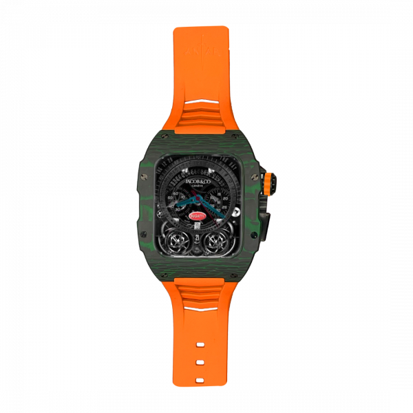 Green carbon fiber colored case - Orange Strap