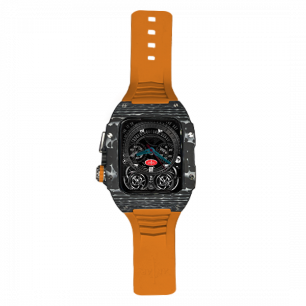 Silver carbon fiber colored case - Orange Strap