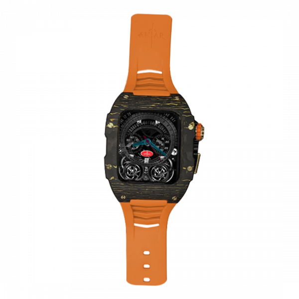 Gold carbon fiber colored case - Orange Strap