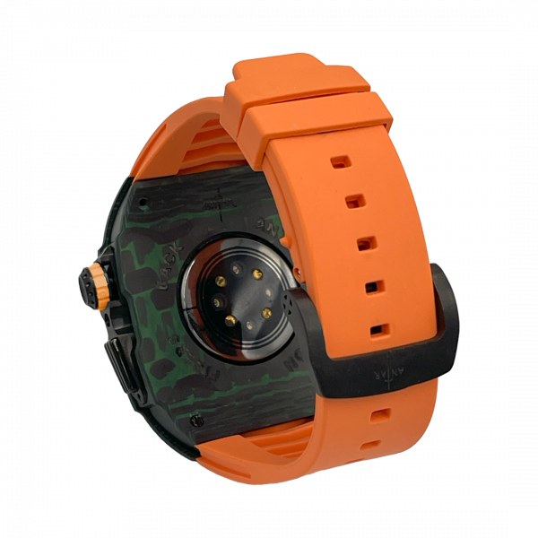 Green carbon fiber colored case - Orange Strap