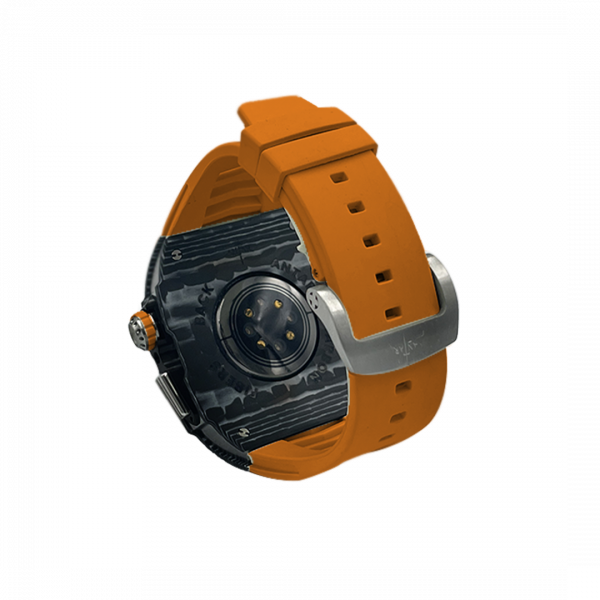 Silver carbon fiber colored case - Orange Strap