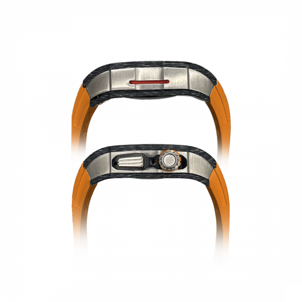 Silver carbon fiber colored case - Orange Strap