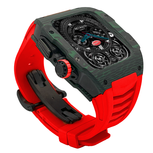 Green carbon fiber colored case - Red Strap