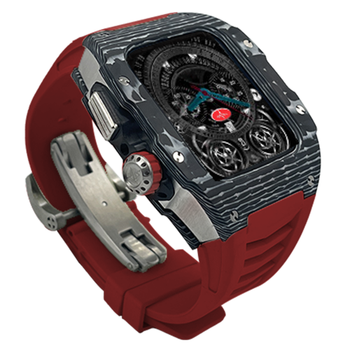 Silver carbon fiber colored case - Red Strap