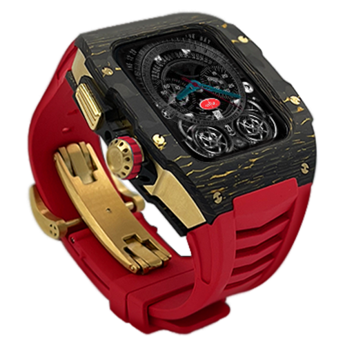 Gold carbon fiber colored case - Red Strap